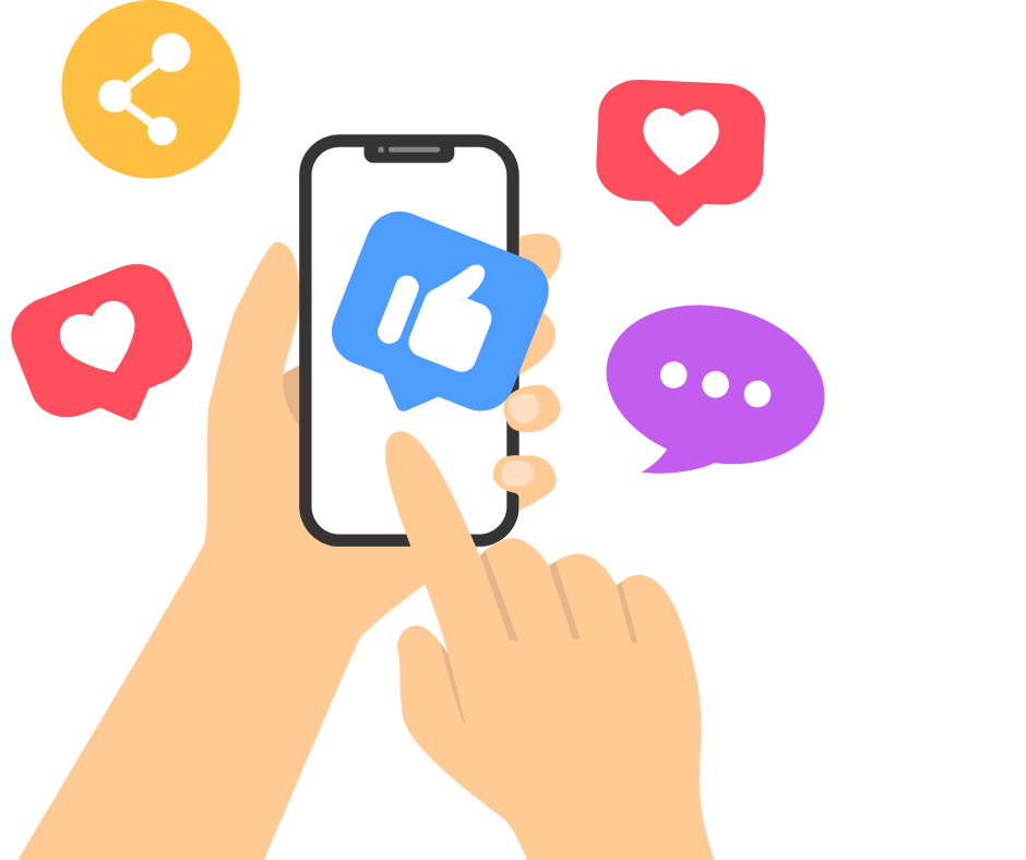hands, cell phone, like, love, share