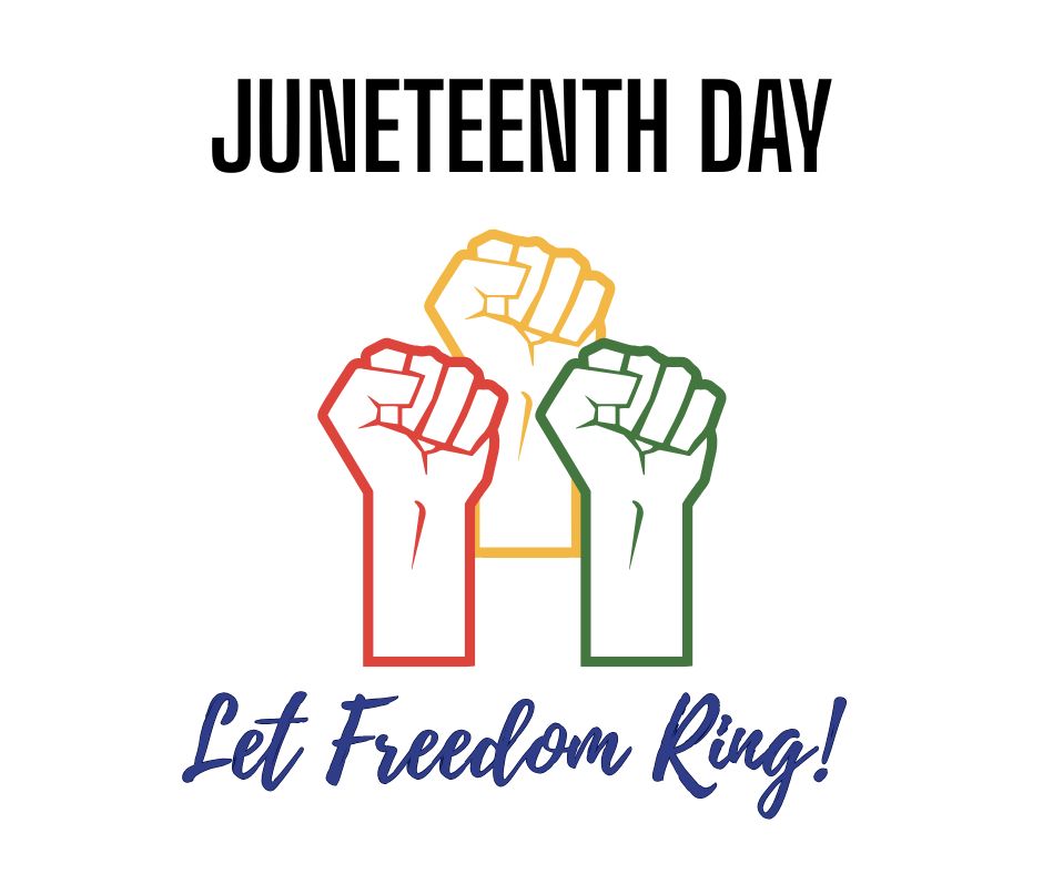 Juneteenth Day, red, yellow, green, blue, fists, hands